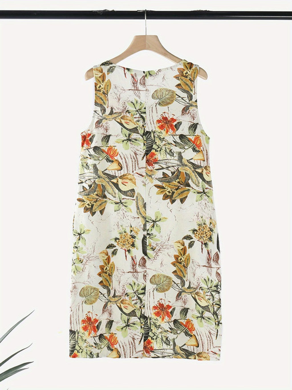 Robe décontractée sans manches, avec pochettes, boutonnage, taille midi