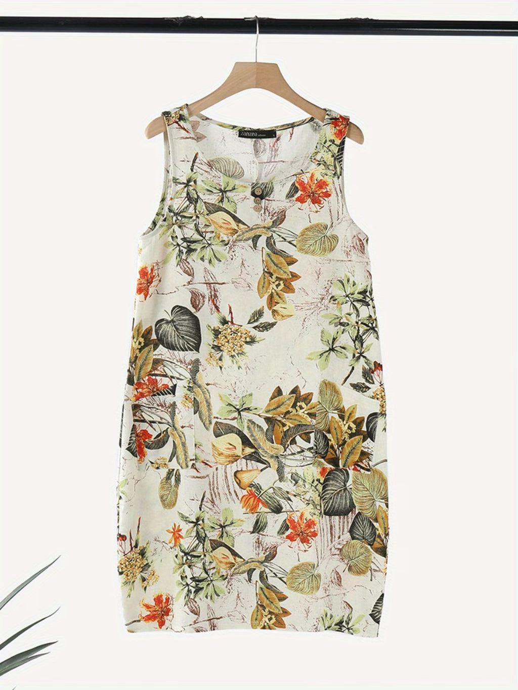Robe décontractée sans manches, avec pochettes, boutonnage, taille midi