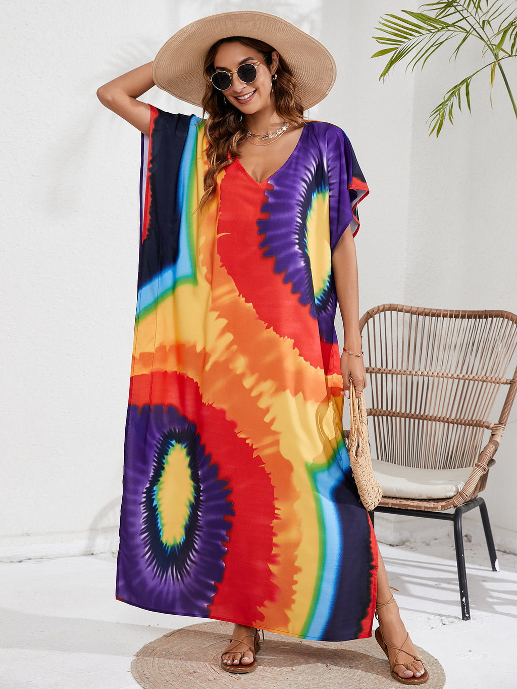 Kaftan coloré ample, décontracté