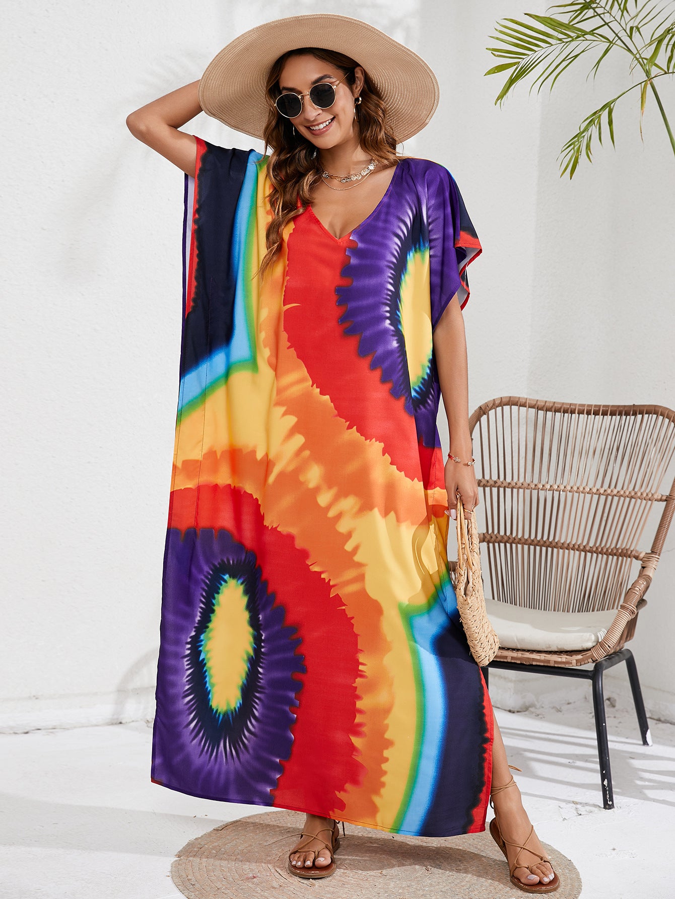 Kaftan coloré ample, décontracté