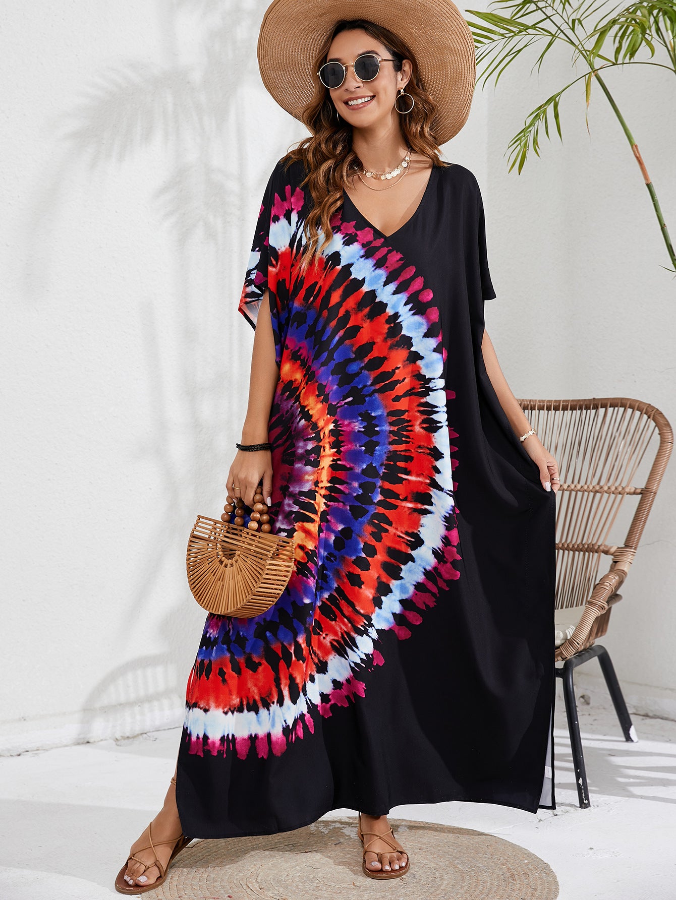 Kaftan coloré ample, décontracté