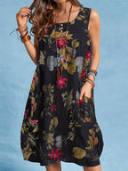 Robe décontractée sans manches, avec pochettes, boutonnage, taille midi