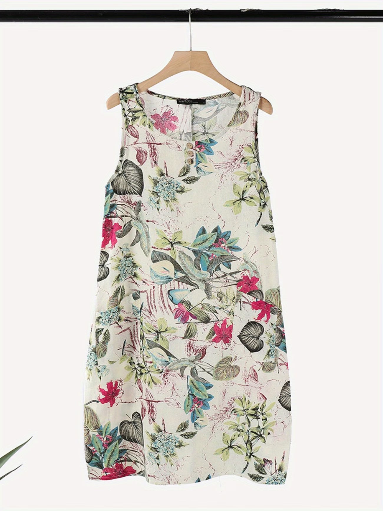 Robe décontractée sans manches, avec pochettes, boutonnage, taille midi