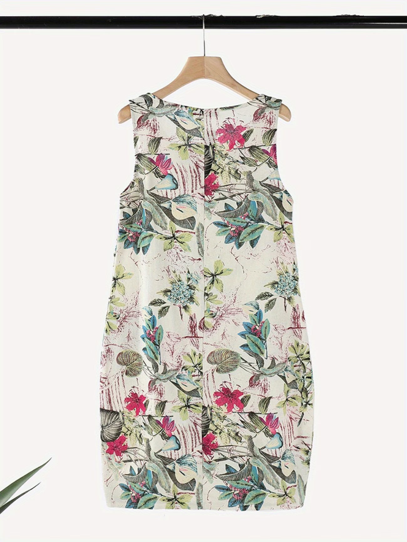 Robe décontractée sans manches, avec pochettes, boutonnage, taille midi