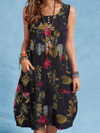 Robe décontractée sans manches, avec pochettes, boutonnage, taille midi