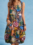 Robe décontractée sans manches, avec pochettes, boutonnage, taille midi