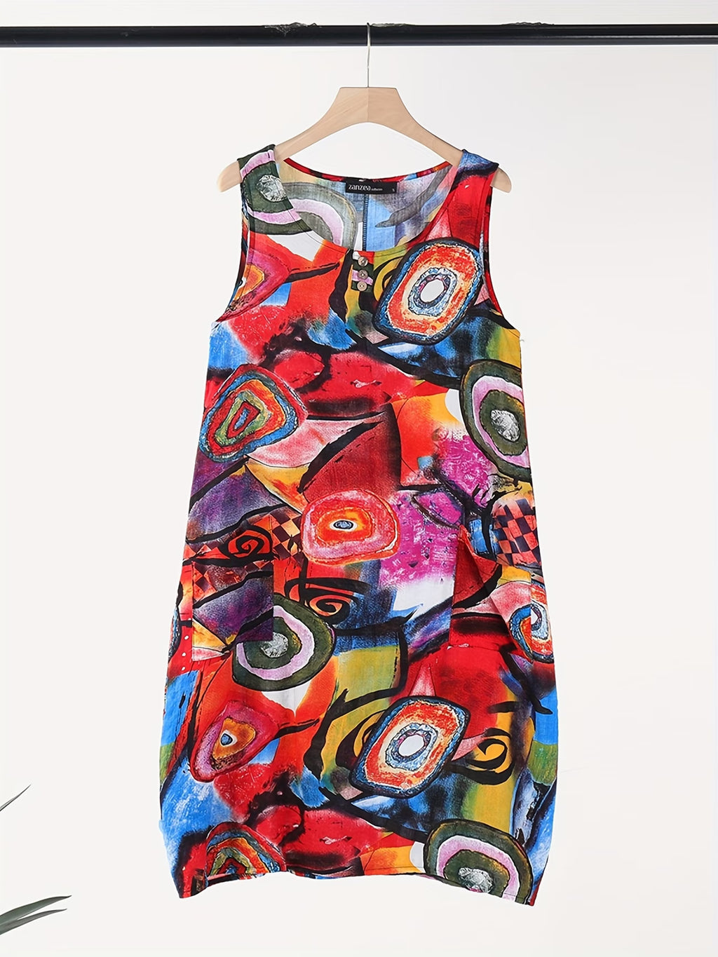 Robe décontractée sans manches, avec pochettes, boutonnage, taille midi