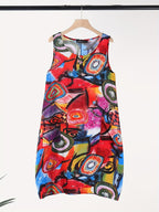 Robe décontractée sans manches, avec pochettes, boutonnage, taille midi