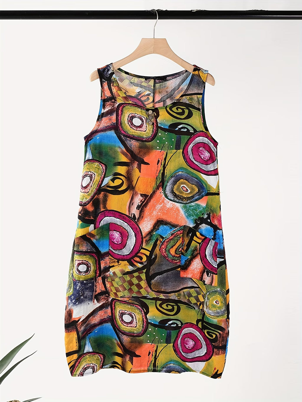 Robe décontractée sans manches, avec pochettes, boutonnage, taille midi
