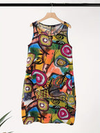 Robe décontractée sans manches, avec pochettes, boutonnage, taille midi