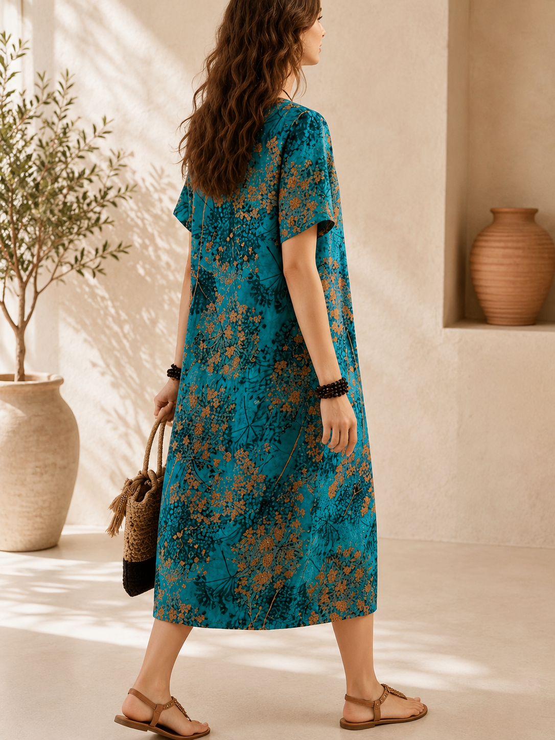 Robe ample, élégante et confortable à col rond avec poches