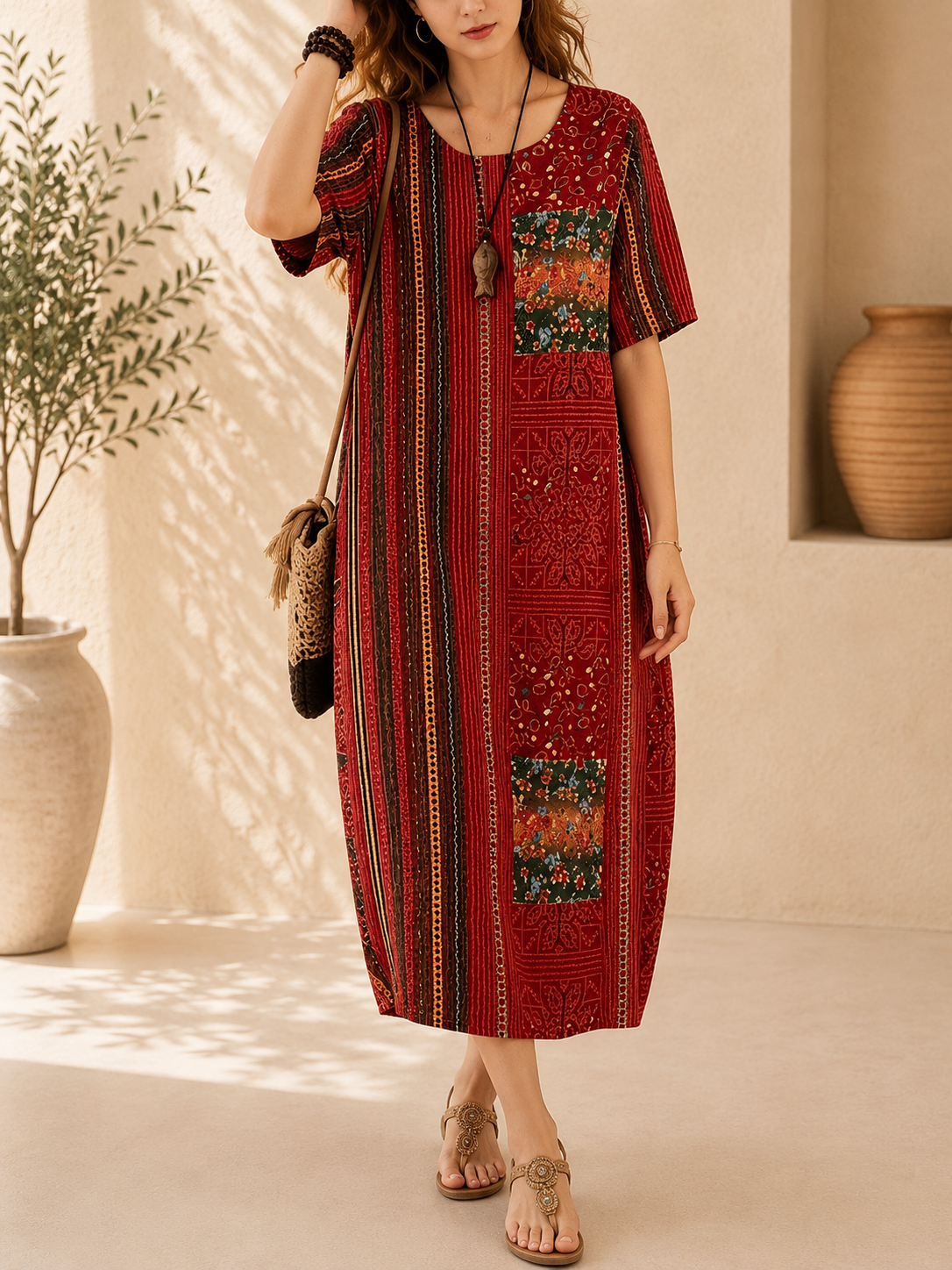 Robe ample, élégante et confortable à col rond avec poches
