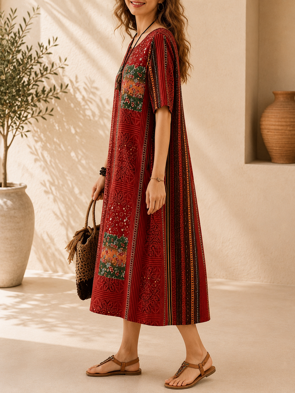 Robe ample, élégante et confortable à col rond avec poches