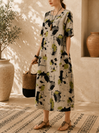 Robe ample, élégante et confortable à col rond avec poches
