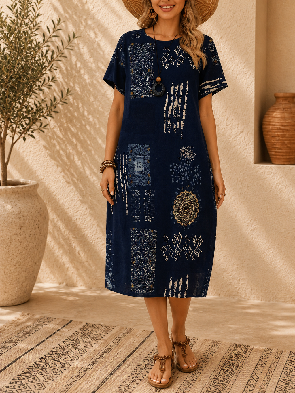Robe ample, élégante et confortable à col rond avec poches