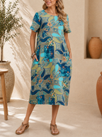 Robe ample, élégante et confortable à col rond avec poches