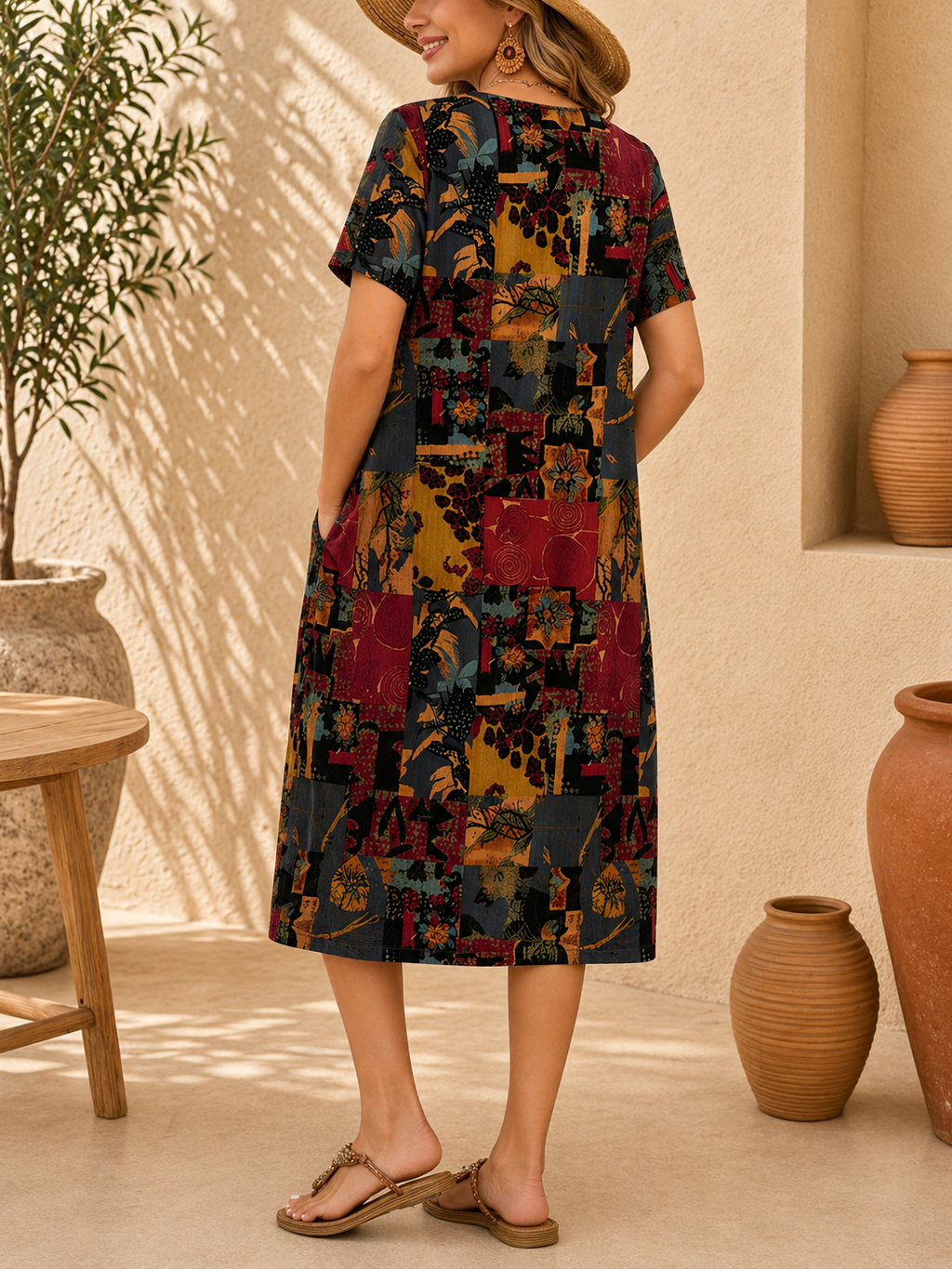 Robe ample, élégante et confortable à col rond avec poches