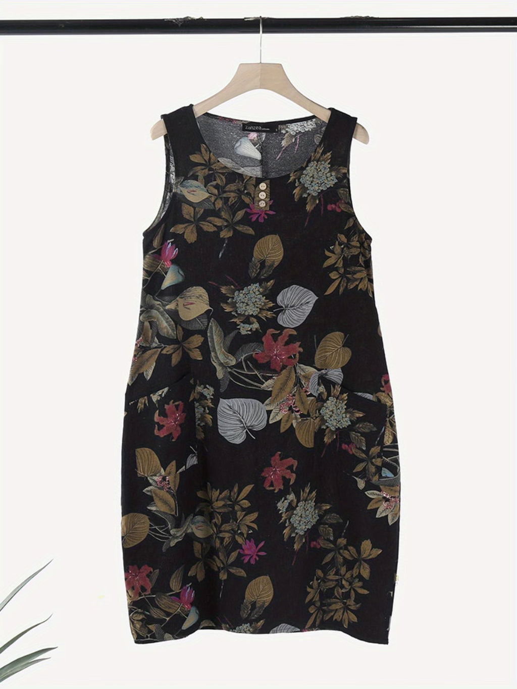 Robe décontractée sans manches, avec pochettes, boutonnage, taille midi