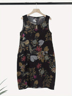 Robe décontractée sans manches, avec pochettes, boutonnage, taille midi