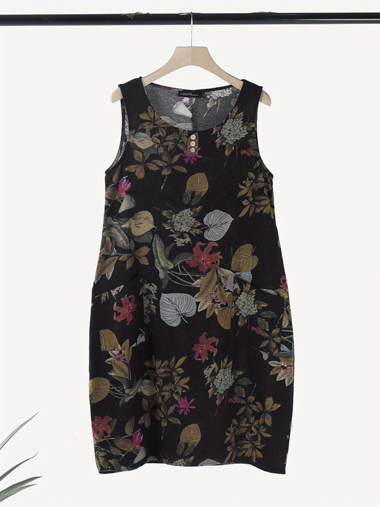 Robe décontractée sans manches, avec pochettes, boutonnage, taille midi