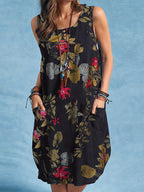 Robe décontractée sans manches, avec pochettes, boutonnage, taille midi