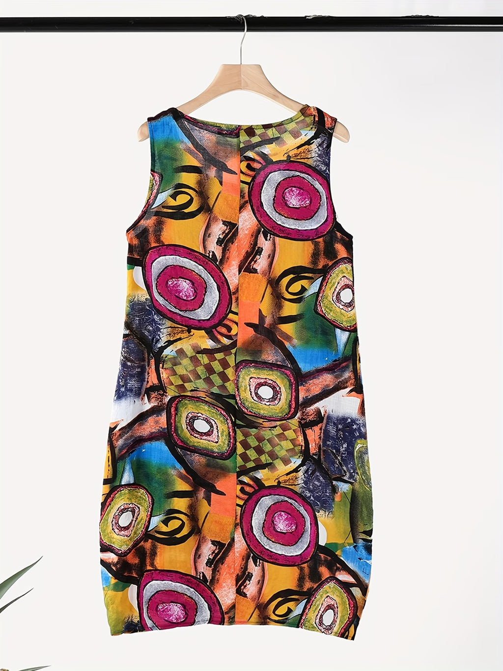 Robe décontractée sans manches, avec pochettes, boutonnage, taille midi