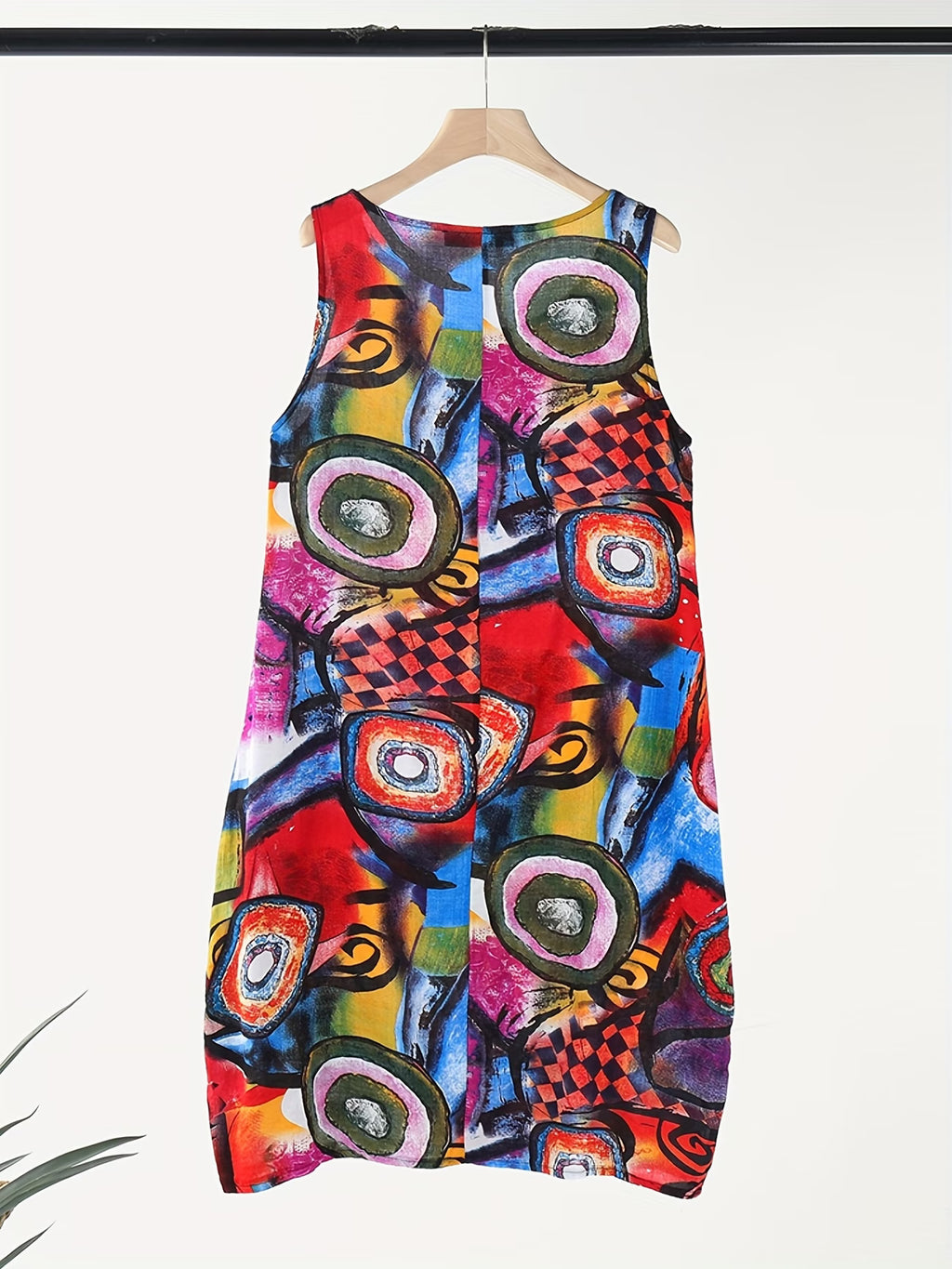 Robe décontractée sans manches, avec pochettes, boutonnage, taille midi