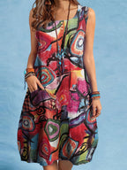 Robe décontractée sans manches, avec pochettes, boutonnage, taille midi